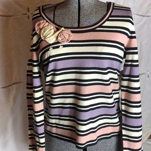 Nine Wesr Lightweight Sweater Stripes w/ Floral